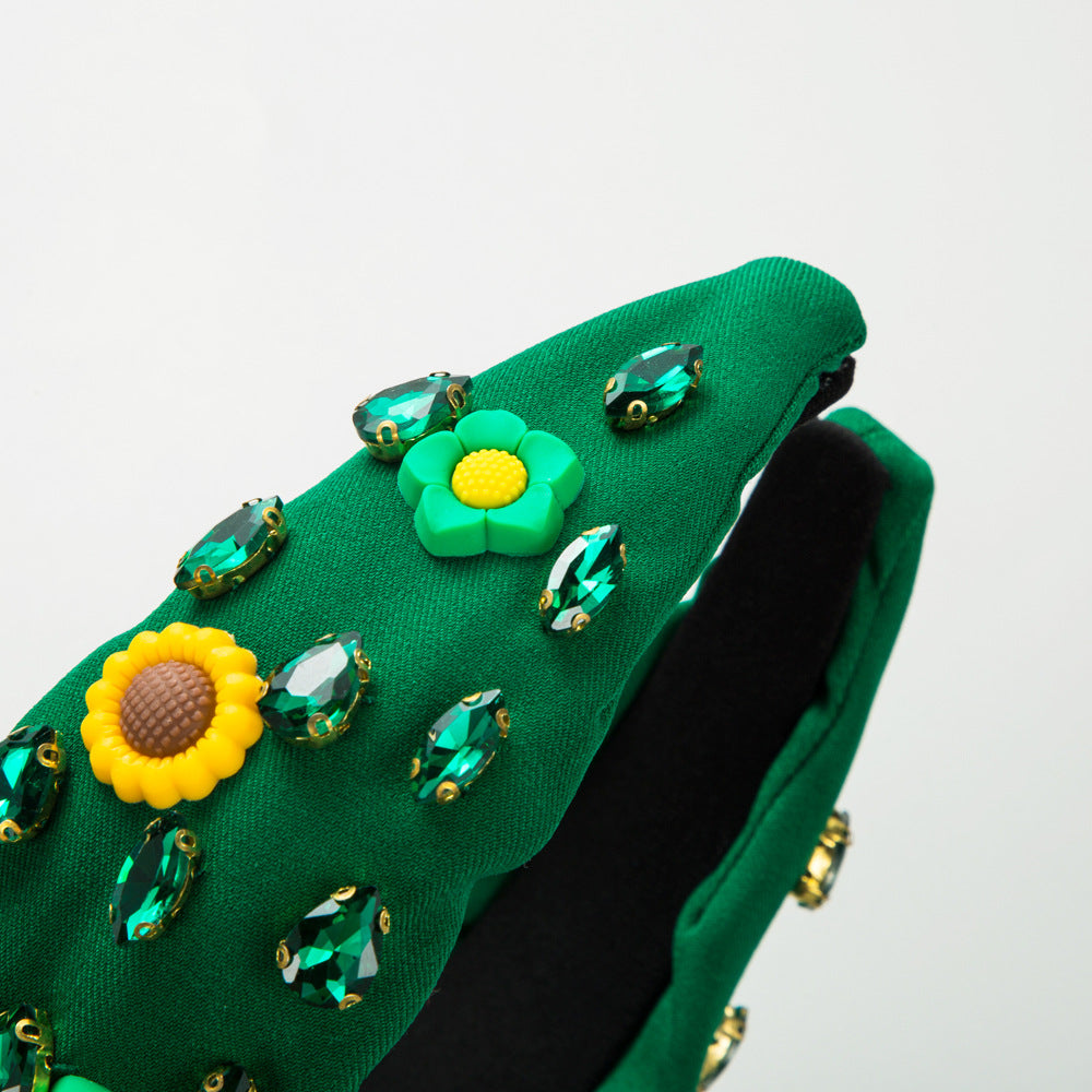 Wholesale Fashion Sunflower Diamond Christmas Red and Green High Skull Headband